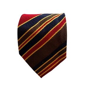 Marshall Field & Company Silk Tie Mens Red Navy Gold Striped Made in Italy 3.75"
